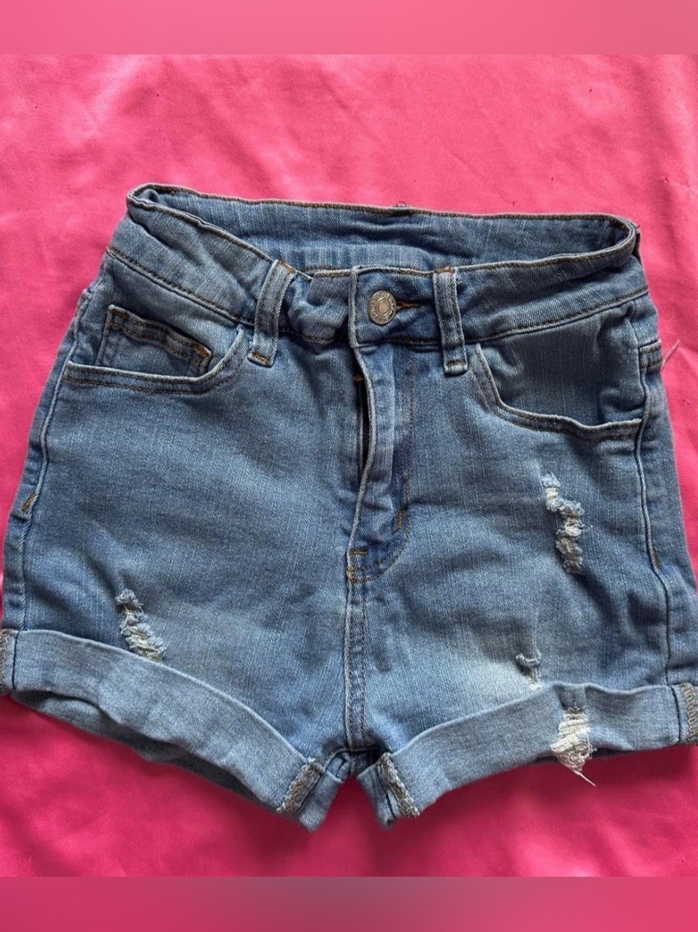 SHEIN Blue Distressed High-Rise Denim Shorts